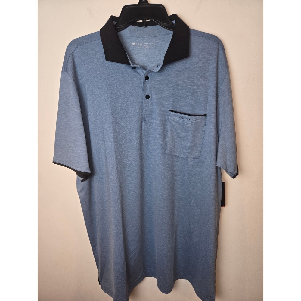 Travis Mathew Featherweight Pocket Polo Shirt Mens XXL Blue Golf Casual‎